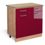 Meuble cuisine r - line, rouge bordeaux haute brillance, 80 cm, pt chne vicco