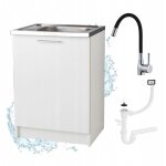 Meuble de cuisine slim 60 - blanc - pratique et lgant - avec vier et robinet noir