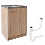 Meuble de cuisine sous vier - 60 x 50 cm - chne sonoma - compact et lgant - avec vier deante