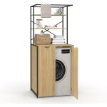 Idmarket ? meuble dessus machine � laver ferm� ? bois clair et m�tal noir ? 2 �tag�res ? dimensions 66x62, ...