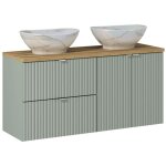 Meuble double vasques � poser 120 cm - a portes et tiroirs - vert roseau - livraison gratuite