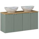 Meuble double vasque 120cm 4 portes jade vert et bois