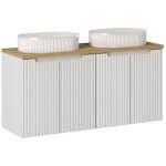 Meuble double vasque 120cm 4 portes riva blanc et bois Meuble double vasque 120cm 4 portes riva blanc et bois