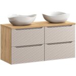 Meuble double vasque 120cm 4 tiroirs elora beige et bois cloud