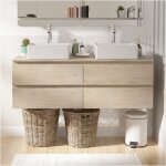 Ensemble double vasque suspendu sorrento avec plan bois, vasques et robinets 120 cm Ensemble double vasque suspendu sorrento avec plan bois, vasques et robinets 120 cm