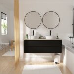 Meuble double vasque 120cm avec plan bois sorrento blanc + vasque + robinet + miroir Meuble double vasque 120cm avec plan bois sorrento blanc + vasque + robinet + miroir