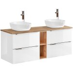Meuble double vasque 140cm 2 niches april blanc et bois