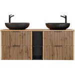Meuble double vasque 140cm 2 niches gaia bois et noir - vasque noir