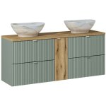 Meuble double vasque 140cm 4 tiroirs jade vert et bois