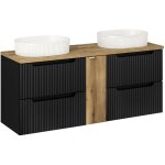 Meuble double vasque 140cm 4 tiroirs riva noir et bois