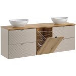 Meuble double vasque 160cm 4 tiroirs panier  linge manoa cachemire et bois