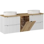 Petits - meubles - meuble double vasque 160cm panier � linge riva blanc et bois