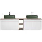 Meuble double vasque 180cm 2 niches zelie blanc bois et vert