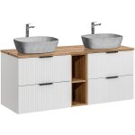 Meuble double vasque effet pierre 140cm 2 niches adriel blanc