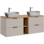 Petits - meubles - meuble double vasque effet pierre 140cm 2 niches adriel cachemire et bois