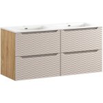 Petits - meubles - meuble double vasque encastre 120cm 4 tiroirs elora beige et bois