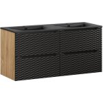Petits - meubles - meuble double vasque encastre 120cm 4 tiroirs elora noir et bois