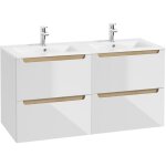 Petits - meubles - meuble double vasque encastre 120cm 4 tiroirs livia blanc et bois