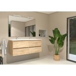 Sanitaire ? meuble double vasque 120 cm ? 4 tiroirs avec ralentisseurs ? bois clair ? fixations murales ...