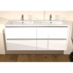Sanitaire - meuble double vasque jupiter 3. 0 blanc brillant 140cm - sans miroir Sanitaire - meuble double vasque jupiter 3. 0 blanc brillant 140cm - sans miroir