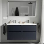 Meuble double vasque lave - main suspendu mdf bleu nuit mat 120x46x62cm 4 tiroirs, lavabos céramique ... Meuble double vasque lave - main suspendu mdf bleu nuit mat 120x46x62cm 4 tiroirs, lavabos céramique ...