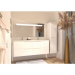 Meuble double vasque luna blanc brillant 140cm avec miroir kathy