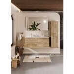 Sanitaire - meuble double vasque neptune bois clair 120cm - miroir el�gance