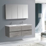 Meuble double vasque suspendu salle de bain mdf aspect béton, lavabo marbre blanc brillant + trou robinet ... Meuble double vasque suspendu salle de bain mdf aspect béton, lavabo marbre blanc brillant + trou robinet ...