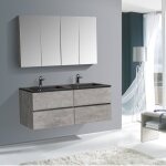 Meuble double vasque suspendu salle de bain mdf aspect béton, lavabo marbre noir mat + trou robinet & ... Meuble double vasque suspendu salle de bain mdf aspect béton, lavabo marbre noir mat + trou robinet & ...