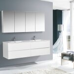 Meuble double vasque suspendu salle de bain mdf blanc brillant, lavabo marbre blanc brillant + trou robinet ... Meuble double vasque suspendu salle de bain mdf blanc brillant, lavabo marbre blanc brillant + trou robinet ...
