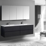 Meuble double vasque suspendu salle de bain mdf noir mat, lavabo marbre blanc brillant + trou robinet ... Meuble double vasque suspendu salle de bain mdf noir mat, lavabo marbre blanc brillant + trou robinet ...