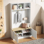 Meuble d'entr�e 105�40�180 cm avec banc, espace de rangement ouvert, �quip� de 4 crochets, coloris naturel ...