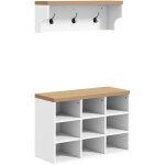 Meuble d'entr�e 2 en 1 : porte, manteau mural, banc � chaussures, 3 crochets et 9 compartiments, 75 x ...