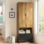 Yoleo - meuble d'entre armoire - penderie avec 1 tiroir, un compartiment avec tagres rglables, avec ...