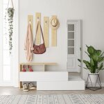 Concept - usine - ramar - meuble d'entre bois / blanc et porte - manteaux