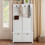 Meuble d'entr�e avec meuble � chaussures - penderie avec armoire, crochets - 100x50x180cm - mdf - blanc ...
