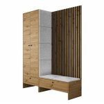 Mobilier1 - meuble d'entre hartford 320, chne artisan + abriamo 6, 206x145x44cm, stratifi, tapisserie, ...