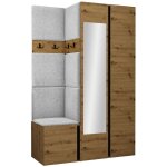 Mobilier1 - meuble d'entre hartford 350, chne artisan + noir, 186x116x44cm, miroir, tapisserie, stratifi, ...