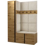 Mobilier1 - meuble d'entr�e hartford 471, ch�ne artisan, 186x124x44cm, stratifi�, tapisserie, � poser, ...