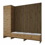 Mobilier1 - meuble d'entre hartford 484, chne artisan + abriamo 6, 206x230x44cm, stratifi, tapisserie, ...