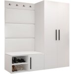 Meuble d'entr�e hartford 526, blanc, 191x164x50cm, stratifi�, faux cuir, � poser, � suspendre