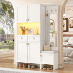 Meuble d'entr�e mural avec banc et �tag�re � chaussures comprend 3 crochets 5 portes 2 tiroirs et 1 miroir ...