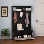 Design in - meuble entr�e porte manteaux armoire chaussures banc 2 compartiments 100x40x160 cm noir