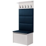 Meuble d'entr�e - porte - manteau cyndi avec coffre et si�ge - bleu p�trole