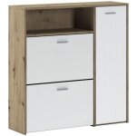 Meuble d'entr�e sculpteur, 4 / 5 paires, 3 tablettes, 26. 6x91. 5x94h cm blanc m�l�ze