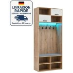 Meuble d?entre, vestiaire, porte - manteau avec banc - 5 crochets, 2 portes et 6 espaces de rangement ...