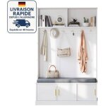 Meuble d?entr�e, vestiaire, porte - manteau avec banc - 6 crochets - banc int�gr� - bois certifi� pefc ...