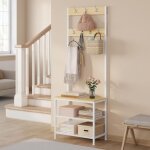 Woltu - meuble d'entr�e portemanteau en m�tal + bois d'ing�nierie, avec �tag�re � chaussures et banc, ...