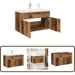 Vidaxl meuble lavabo avec bassin et robinet intgrs vieux bois