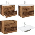 Meuble lavabo avec bassin et robinet intgrs vieux bois - vidaxl
